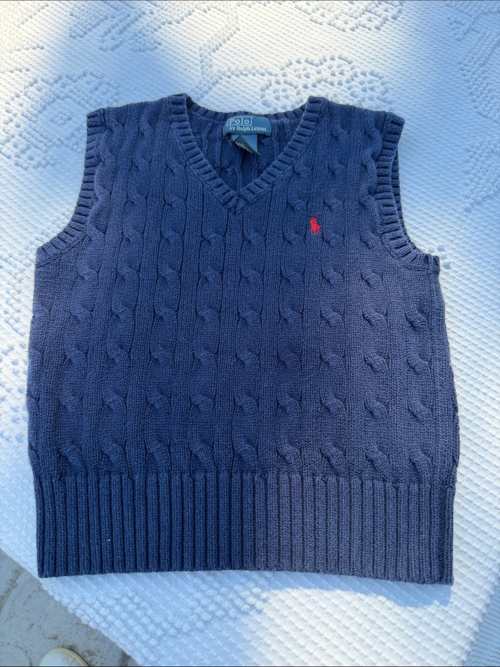 Polo Ralph Lauren Boys 3T Navy Cable Knit Sweater Vest Red Pony 100% cotton